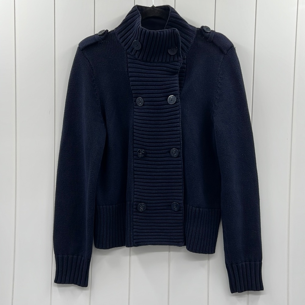 Lauren Ralph Lauren Cardigan Faux Double Breasted Button Sweater Navy Blue Large - Picture 2 of 9